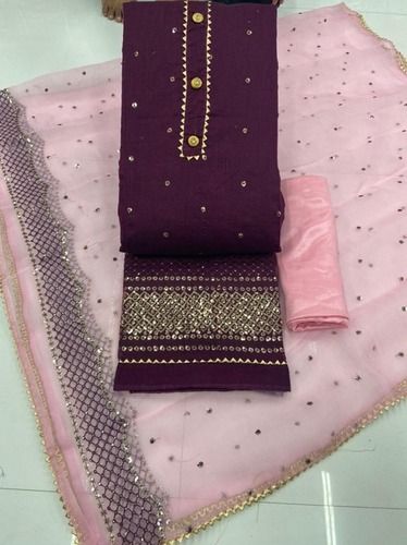 Washable And Breathable Black And Pink Designer Stunning Chanderi Salwar Suit