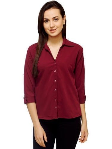 Ladies Moisture-Absorbent 3/4Th Sleeves Classic Collar Rayon Shirt For Daily Wear Chest Size: 40-42