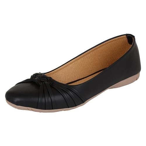 Water Proof Synthetic Leather Ladies Formal Black Ballerina Shoes