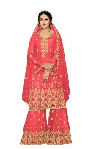 Ladies Party Wear Embroidered Net Sharara Suit