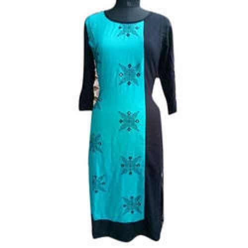 Ladies Skin Friendly Blue Printed 3-4Th Sleeve Casual Wear Cotton Kurti Application: Industrial