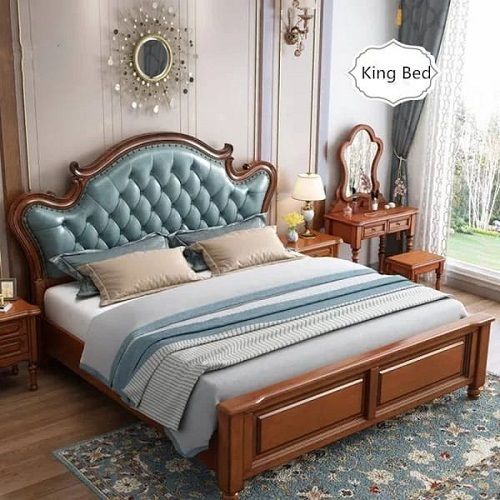 Modern Appearance Brown Color Wooden Double King Size Bed Indoor Furniture