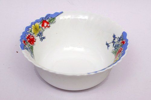 White Color Ceramic Printed Dinner Bowl