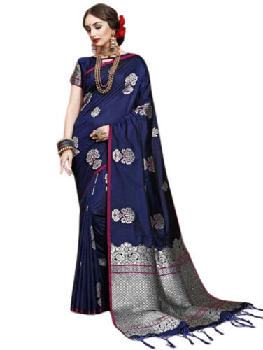 Asian Aura Beautiful Royal Blue Traditional Functional Wear Cotton Silk Woven Design Saree