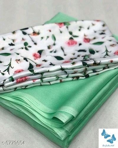 Green And White Printed Pattern Comfortable Polyester Ladies Saree