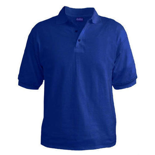 Men'S Traditional & Fashionable Plain Half Sleeves Polo Neck Cotton Blue T Shirts