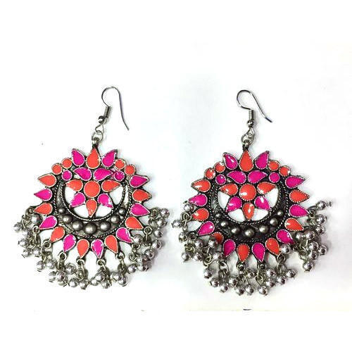 Pink And Orange Alloy Fancy Earrings For Ladies