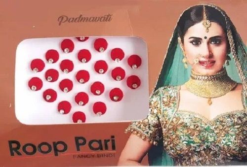 White Red Round Velvet Designer Ladies Bindis With Stone Work