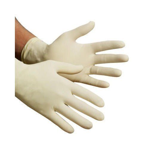 16 Cm Length White Full Finger Cuff Latex Rubber Plain Examination Glove