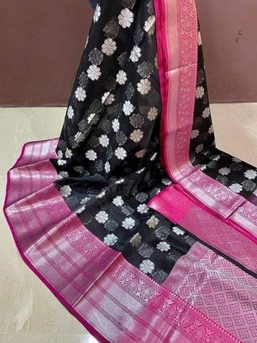 Black And Pink Party Wear Printed Silk Fancy Border Saree With Blouse