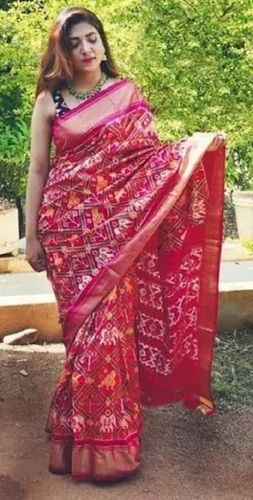 Comfortable And Breathable Printed Party Wear Pink Cotton Silk Saree 