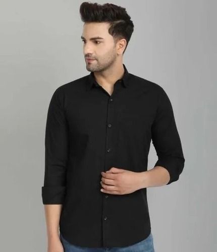 Plastic Comfortable And Washable Black Full Sleeves For Men Party Wear Cotton Shirt 