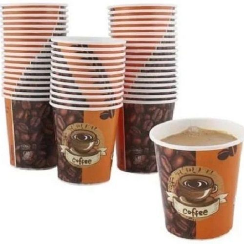 Eco Friendly Brown And Orange Printed Round Disposable Paper Cups