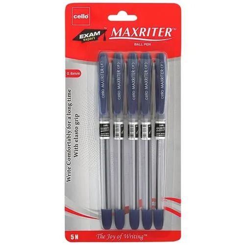 Black Pack Of 5 Pieces 6 Inches Size Round Plastic Body Cello Ball Pen