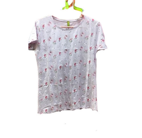 Soft And Comfortable Light Pink Casual Wear Printed Short Sleeves O Neck Cotton Ladies Top