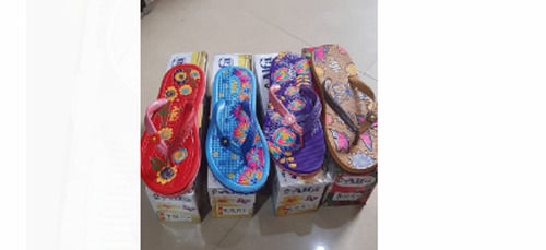 Stylish And Comfortable Multicolor Printed Casual Wear Rubber Ladies Slipper