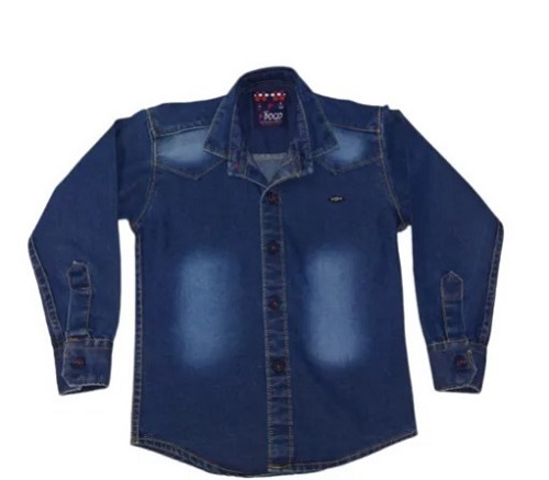 नीली धोने योग्य और आरामदायक प्लेन फुल स्लीव लड़कों की डेनिम शर्ट पावर सोर्स: इलेक्ट्रिक