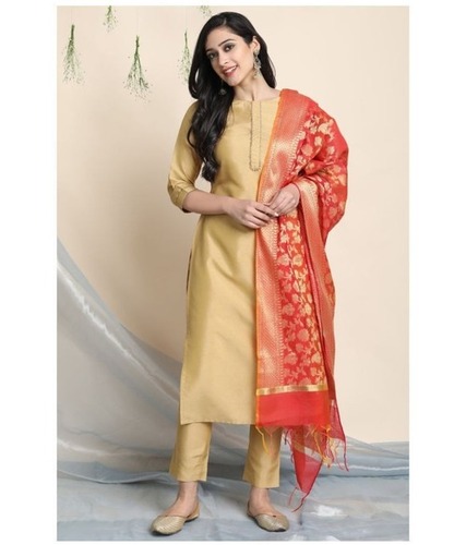 party wear golden straight silk comfortable women s formal wear stitched salwar suit 141