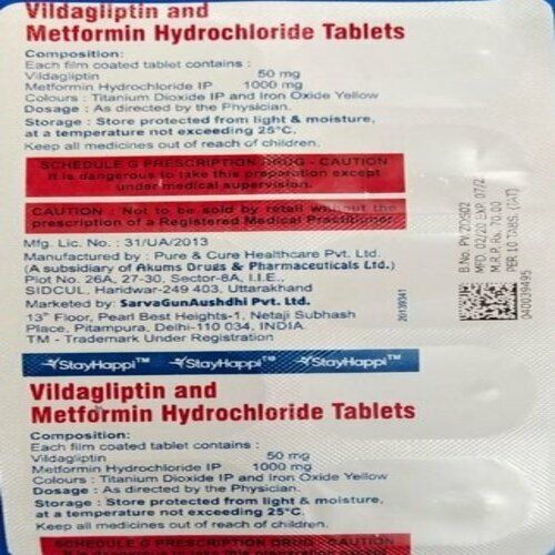 Vildagliptin And Metformin Hydrochloride Tablet , 10 Tablets