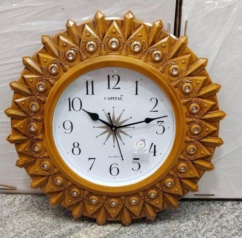 White and Brown Analog Capital Decorative Round Wall Clock