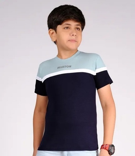 ब्लू हाफ स्लीव्स वॉशेबल और आरामदायक कॉटन बॉय टी शर्ट