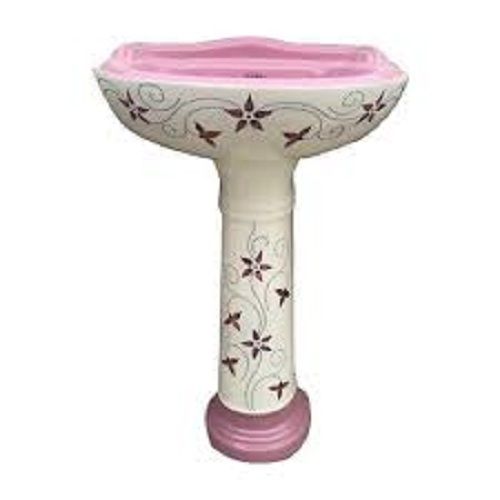 Ceramic White And Pink Flower Printed Big Sterling Pedestal Wash Basin