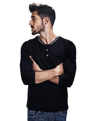 Comfortable Slim Fit Stylish Trendy Cotton Black Full Sleeve Mens T Shirts