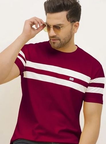 100% Cotton Round Neck Maroon Solid Printed Half Sleeves Mens T Shirts