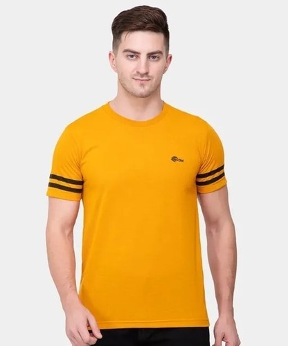 100% Cotton Round Neck Yellow Solid Printed Half Sleeves Men'S T Shirts