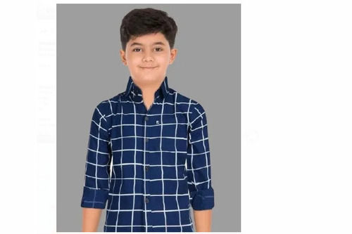 Blue Check Full Sleeves Breathable And Comfortable Cotton Boys Shirts