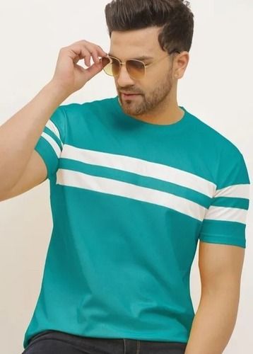 Casual Wear Short Sleeves Round Neck Blue And White Cotton Striped Men'S T-Shirt Dimension(L*W*H): 545Mm*330Mm*505 Millimeter (Mm)