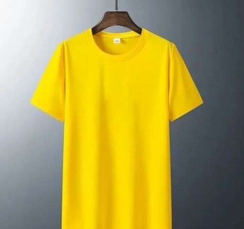 Casual Wear Short Sleeves Round Neck Yellow Men'S Cotton T-Shirt