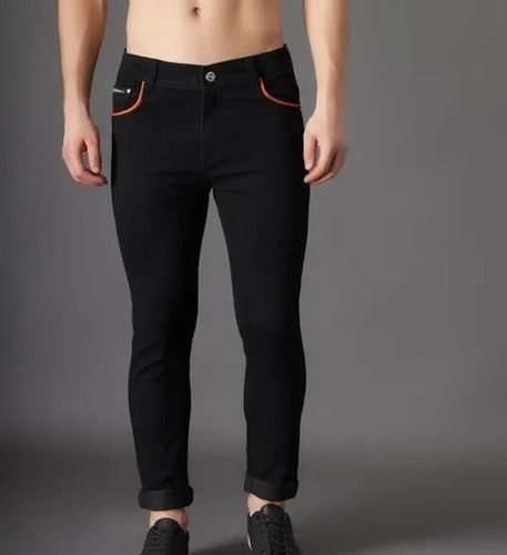 Comfortable And Washable Lightweight Plain Black Slim Fit Men Denim Jeans