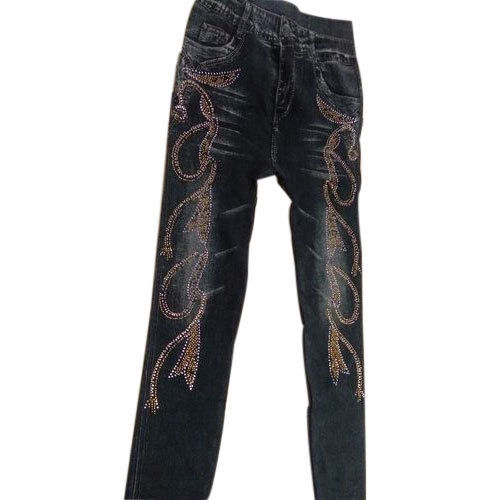 Denim Comfortable And Embroidered Ladies Party Wear Jeans