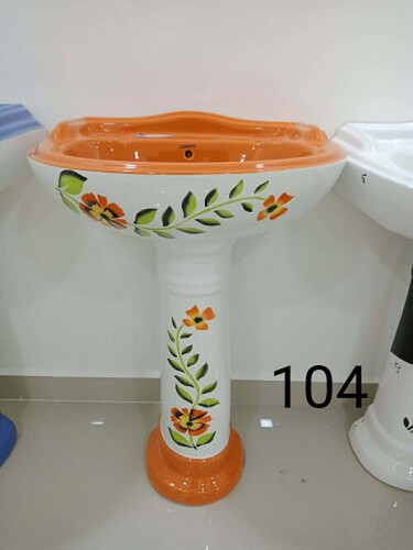 Any Color Easy To Fit Elegant Look Lovato Floral Printed Vitrosa Ceramic Pedestal Wash Basin