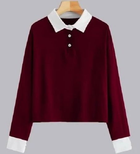 Full Sleeves Casual Wear Maroon And White Cotton Ladies Top 