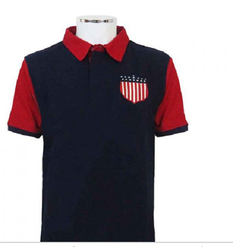 Red And Blue Short Sleeves V Neck Plain Cotton Fabric Men's T Shirts
