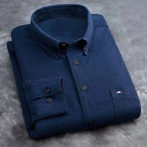 Washable And Comfortable Dark Blue Full Sleeve Men'S Cotton Shirt 