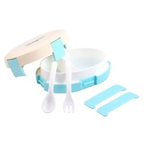 Blue And Cream Color Plastic 2 Cavity Lunch Box With Anti Crack Material Size: Various Sizes Are Available