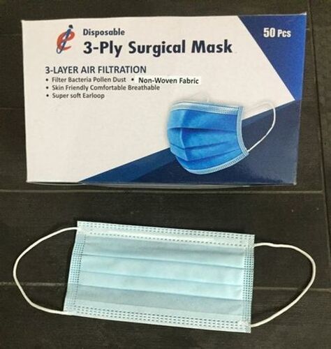 Comfortable Water Resistant 3 Ply Surgical Non-Woven Disposable Face Mask ,50Pcs 