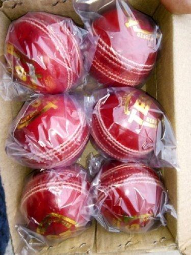 Red Color Round Shape Leather Cricket Ball