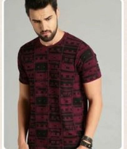 Maroon And Black Half Sleeves Washable And Comfortable Men'S Cotton T Shirts 