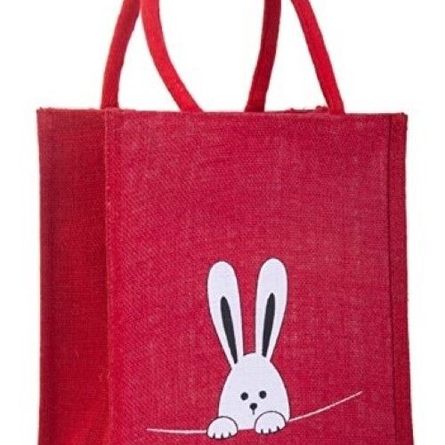 Red Natural Fabric Reusable Jute Bag With Zipper And Cotton Handle