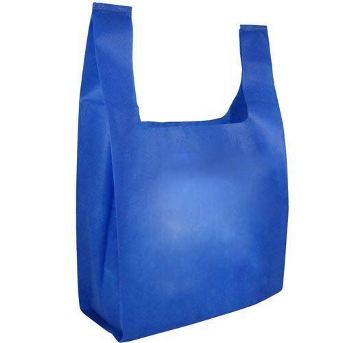 Plain Medium Size Blue Recyclable Non Woven U Cut Cotton Fabric Bags For Shopping 