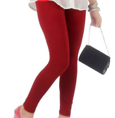 Shrink Resistance Ladies Comfortable Straight Fit Casual Wear Maroon Cotton Leggings