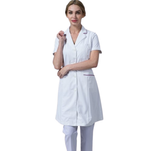 त्वचा के अनुकूल आरामदायक सफ़ेद प्लेन कोट और ट्राउज़र नर्स यूनिफ़ॉर्म