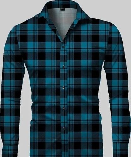 Blue And Black Full Sleeves Washable And Comfortable Cotton Men Check Shirts