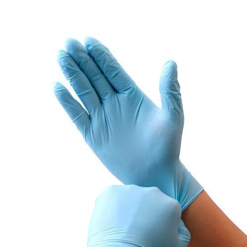 Blue Colour Nitrile Disposable Hand Gloves Easy To Clean Full Fingered In Plain Design