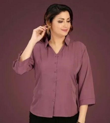 Full Sleeves Light Purple Breathable And Comfortable Ladies Cotton Shirts