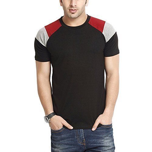 Men'S O Neck Short Sleeves Printed Trendy Cotton Black And Red T-Shirt